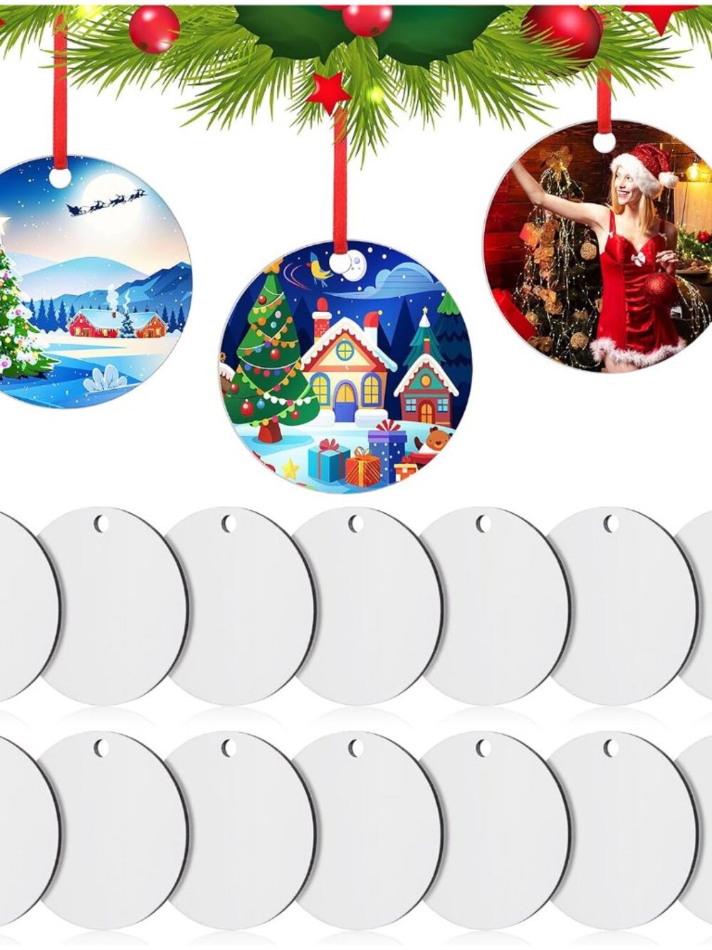 24 Pieces Sublimation Ornament Blanks MDF Round, Heat Press